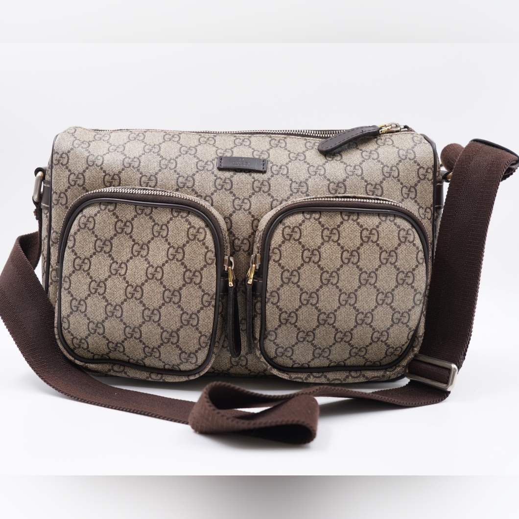 K27 Gucci Gg Plus Monogram Front Pocket Messenger Dark Brown